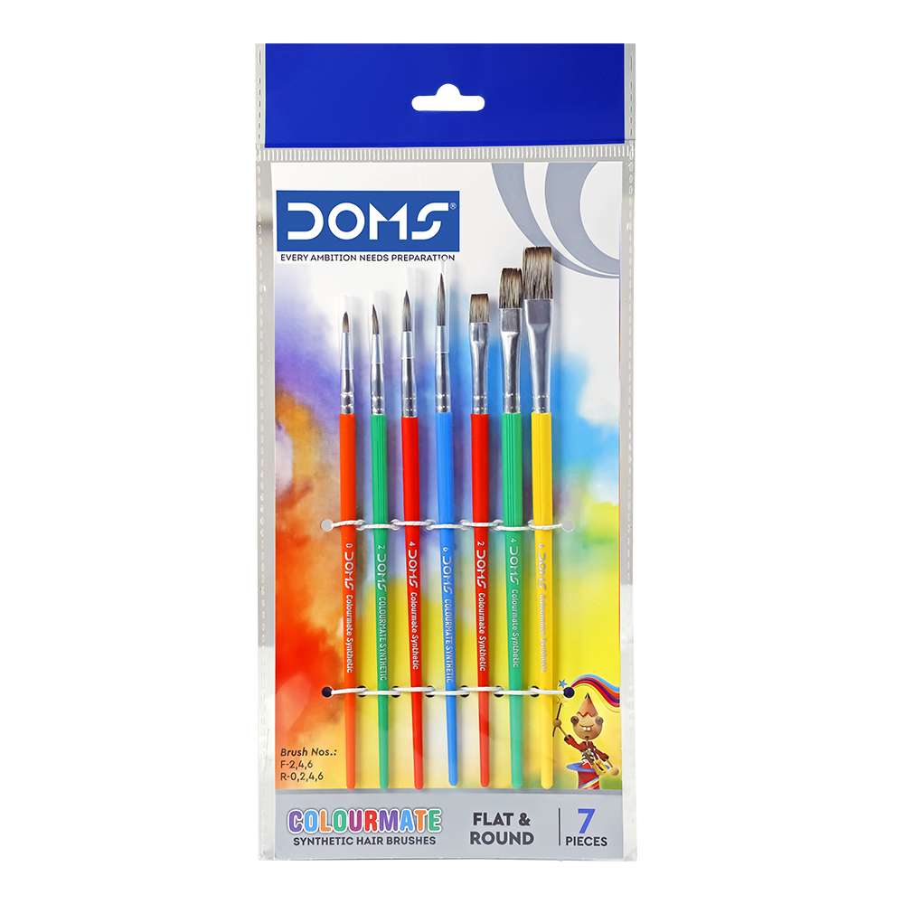 DOMS Colourmate Synthetic Hair Brushes Flat & Round