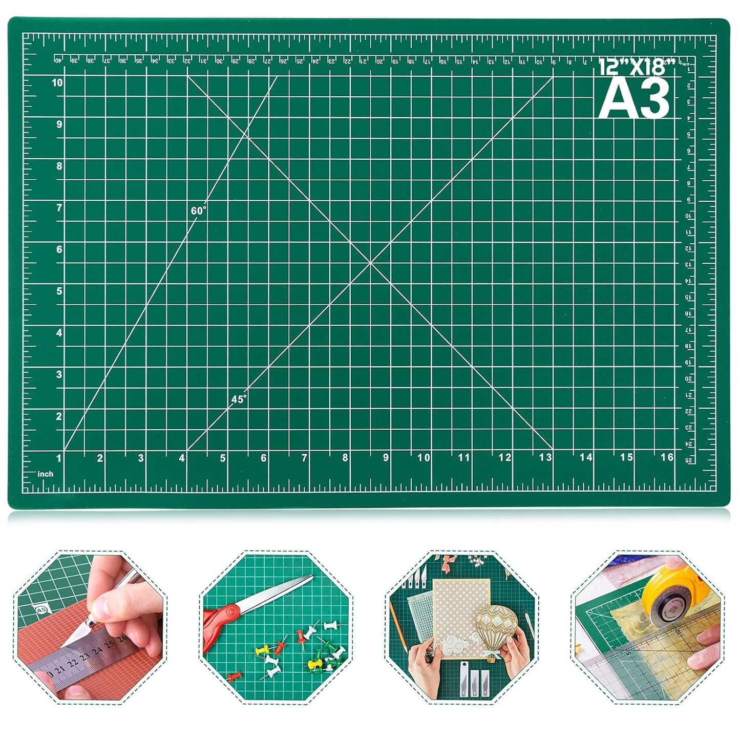 Cutting Mat, Self-Healing, 5 Layered, Double Sided with Marked Pattern and Grids