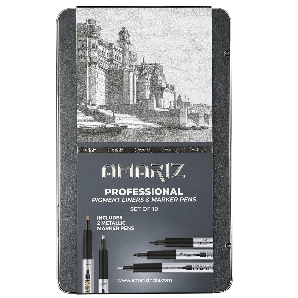 AMARIZ Doms Pigment Fine Point Liner & Marker Set Of 10, Black