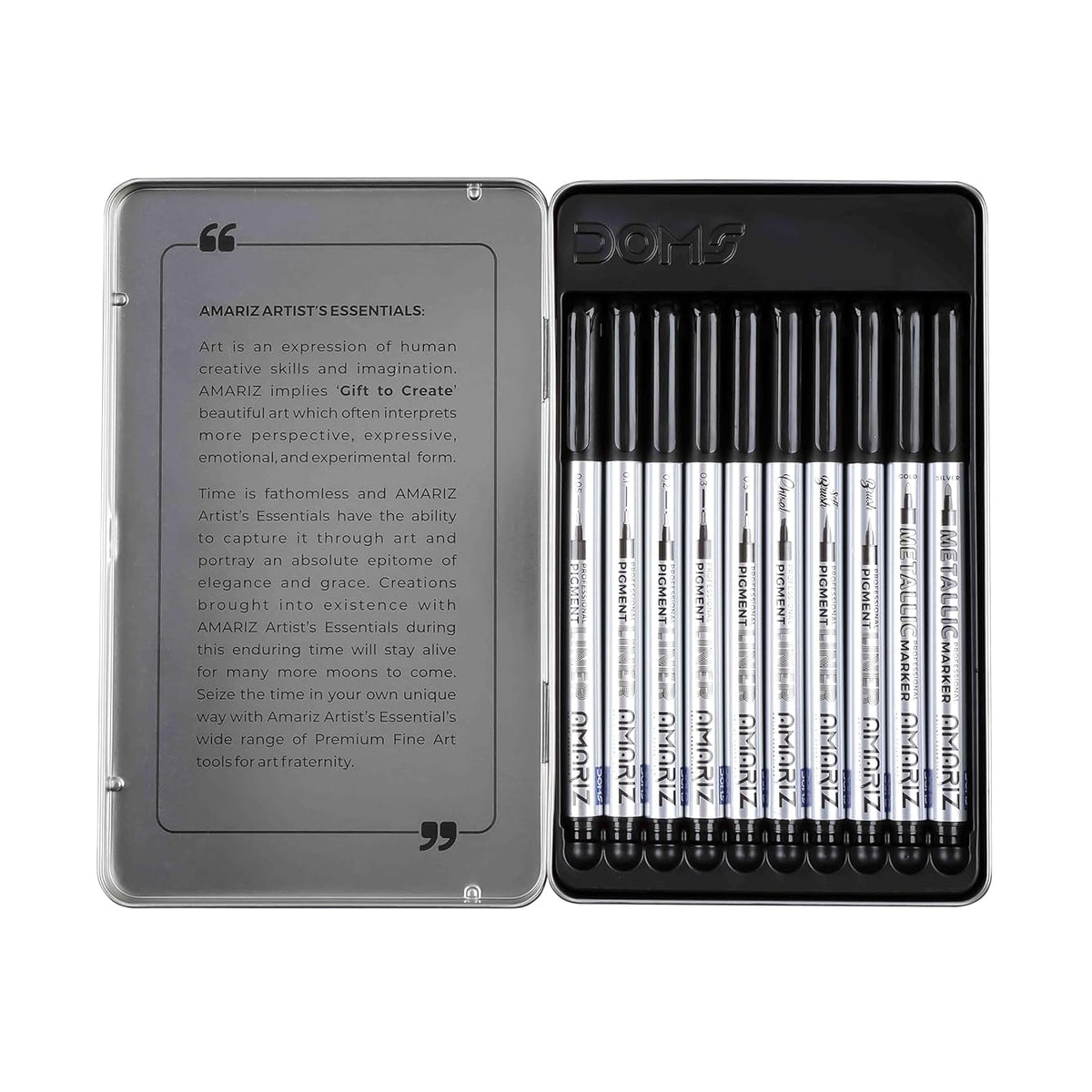 AMARIZ Doms Pigment Fine Point Liner & Marker Set Of 10, Black