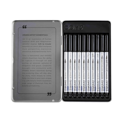 AMARIZ Doms Pigment Fine Point Liner & Marker Set Of 10, Black