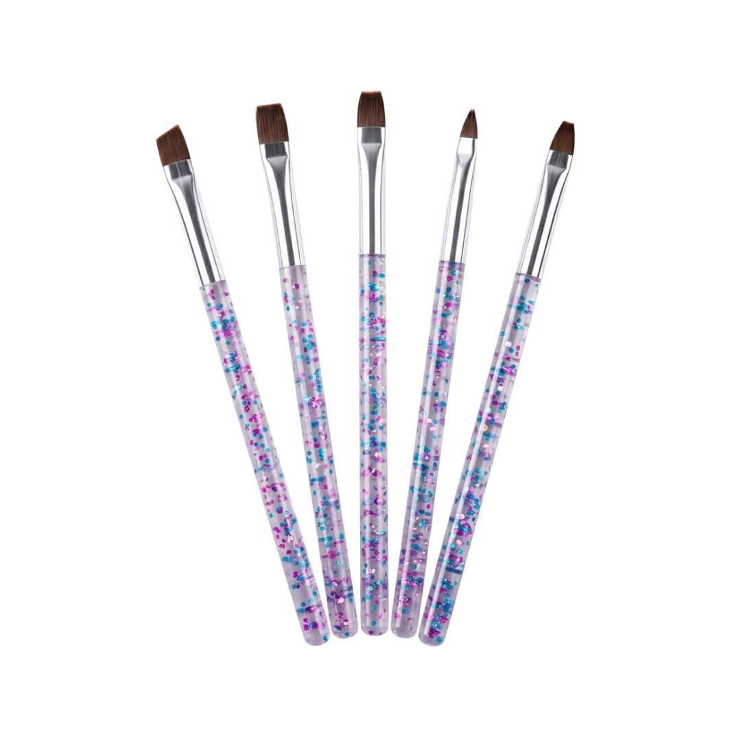 Acrylic Nail Art Brush 5 Pcs Set Glitter Handle
