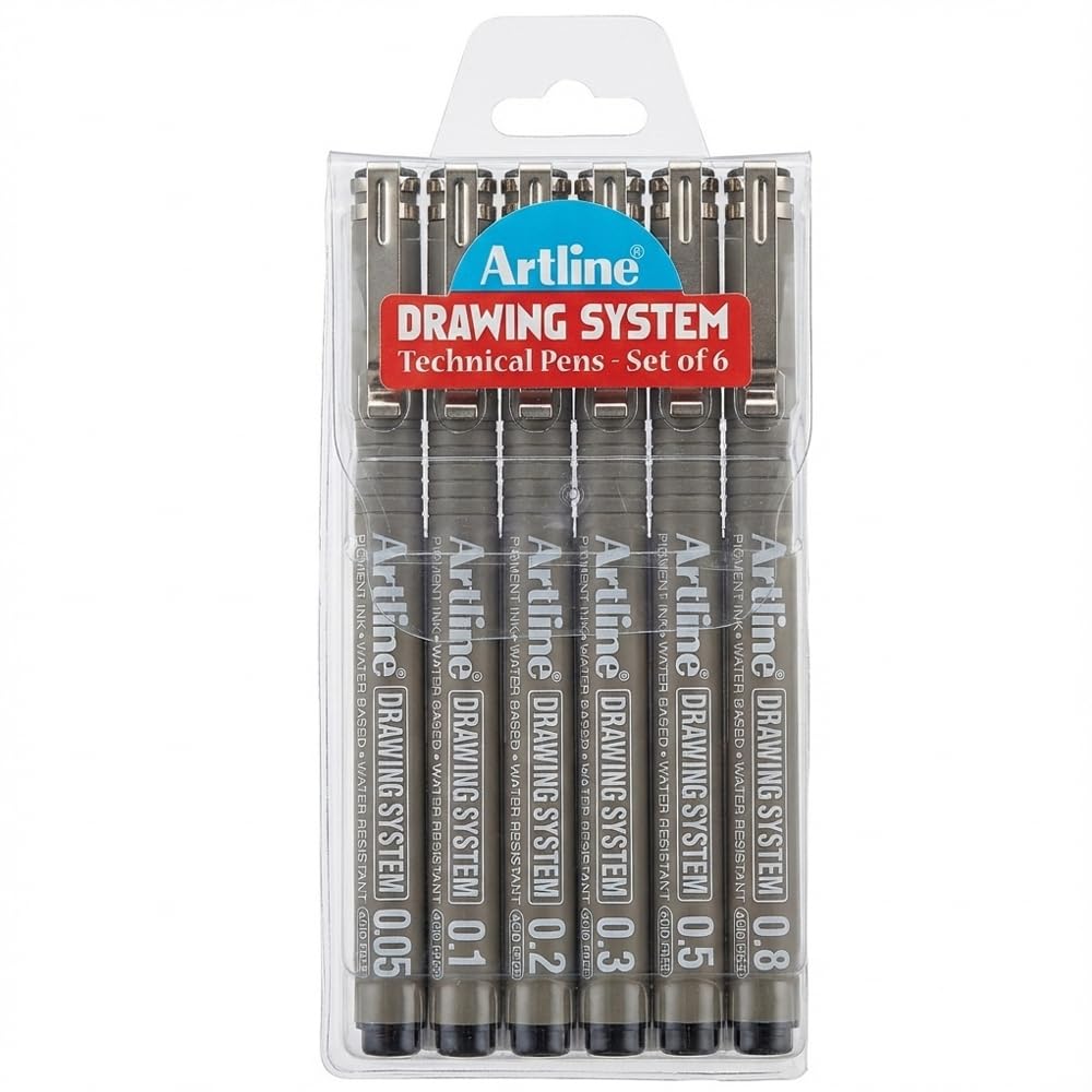 Artline Drawing System Pen Pack of 6, Black Colour