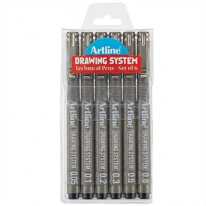 Artline Drawing System Pen Pack of 6, Black Colour