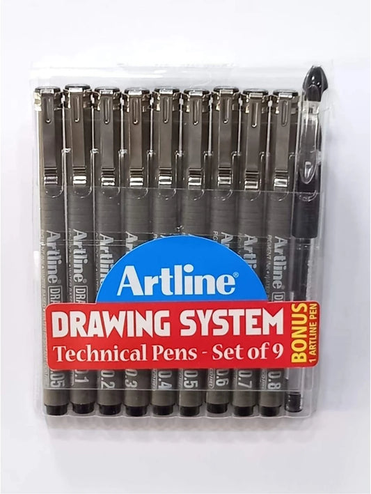 Artline Drawing System Pen Pack of 9, Black Colour