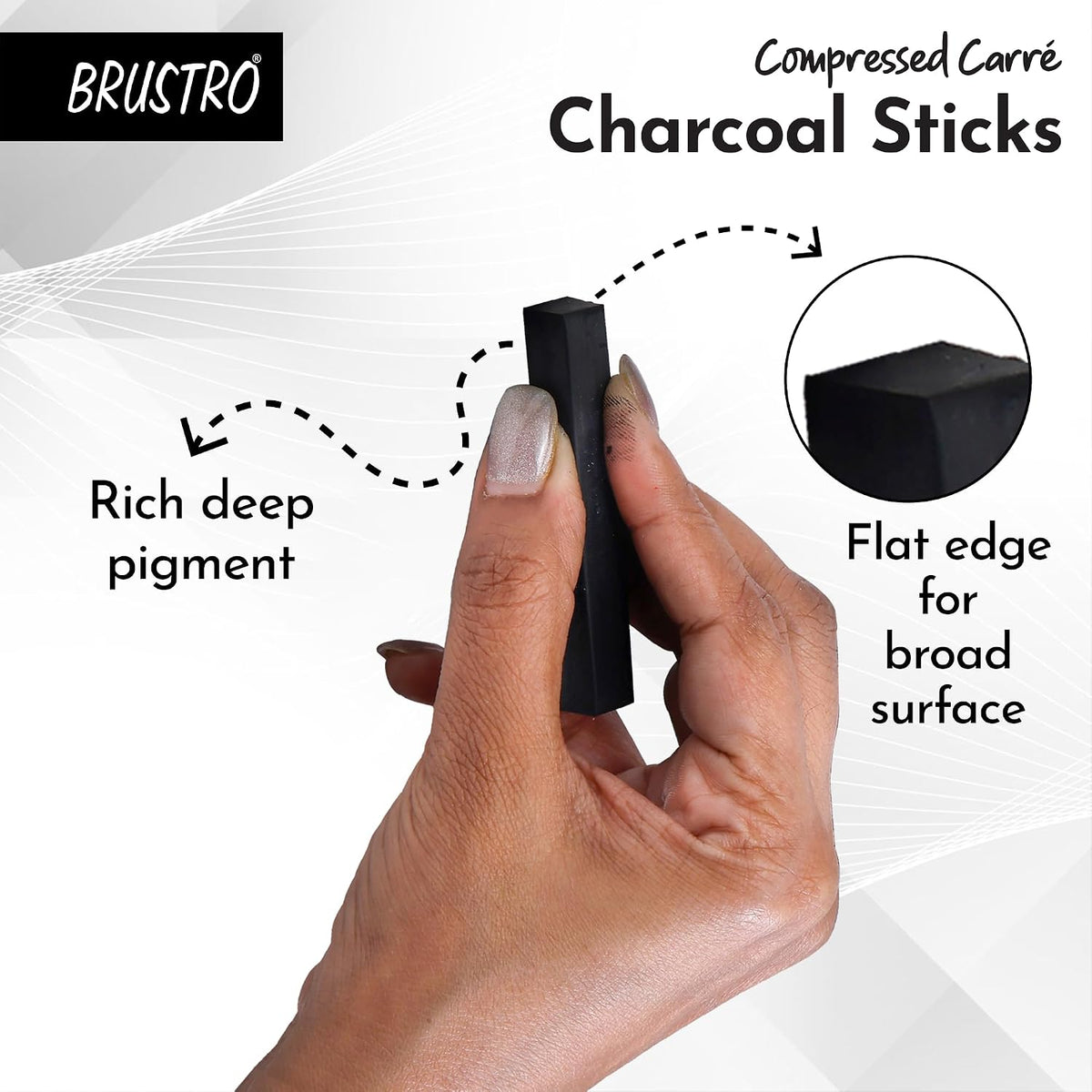 BRUSTRO Artist Compressed Carre Charcoal Sticks - Set of 6 (5 Black & 1 White Stick)