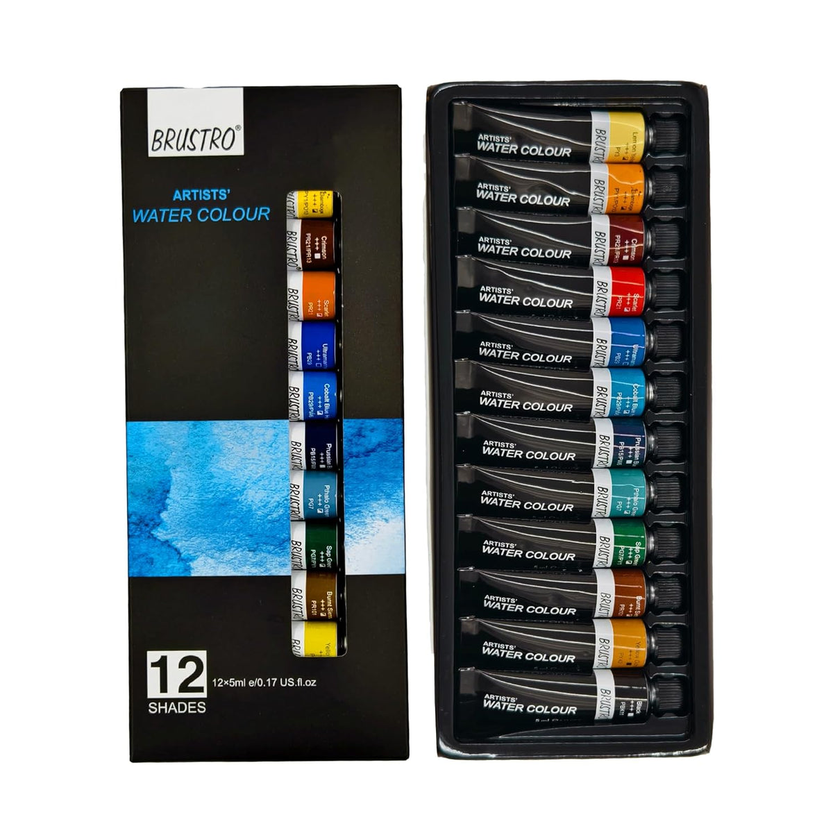 BRUSTRO Artist's Watercolour Paint |5ML Tubes Set of 12 Colours