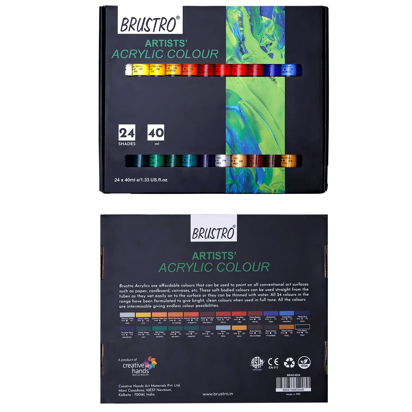 BRUSTRO Artists Acrylic Colour Paint - Set of 24, 40ml Color Tubes