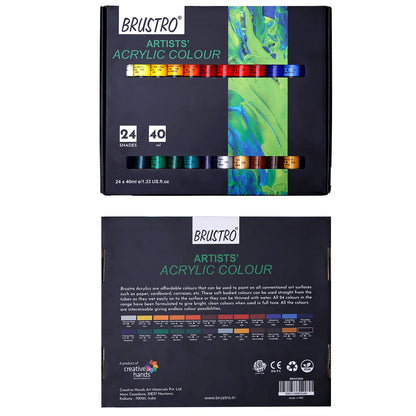 BRUSTRO Artists Acrylic Colour Paint - Set of 24, 40ml Color Tubes