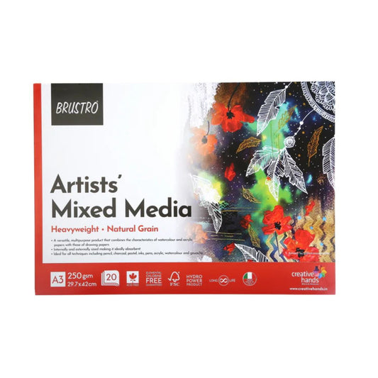 BRUSTRO Artists Mixed Media Glued Pad 250 GSM A3-20 Sheets