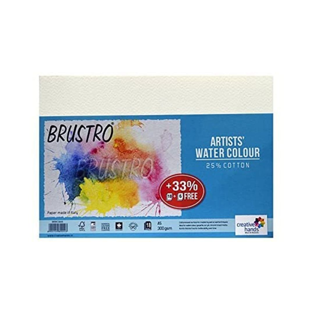 BRUSTRO Artists Watercolour Paper | 300 GSM, 25% Cotton, Cold Pressed