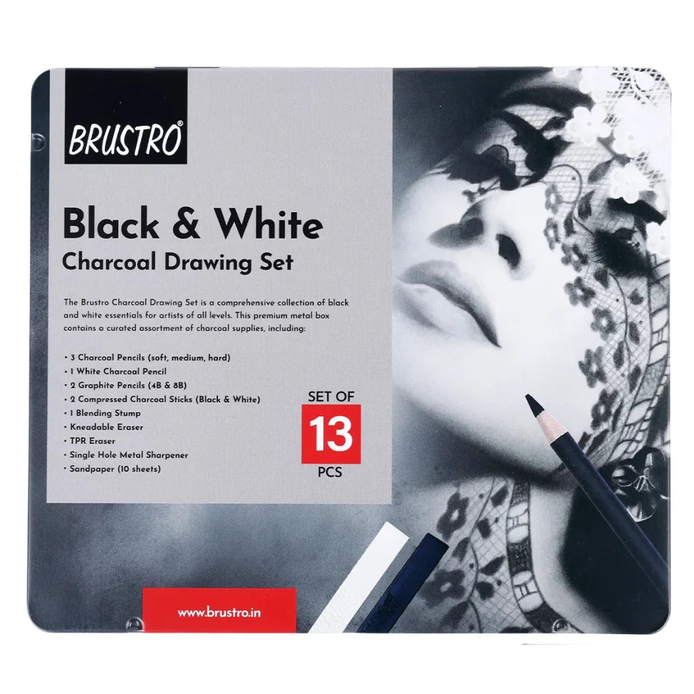 BRUSTRO, Black & White Charcoal Drawing Set | Set Of 13