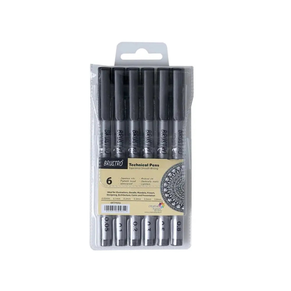 BRUSTRO Technical Pens Black Set of 6