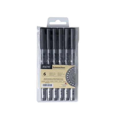 BRUSTRO Technical Pens Black Set of 6