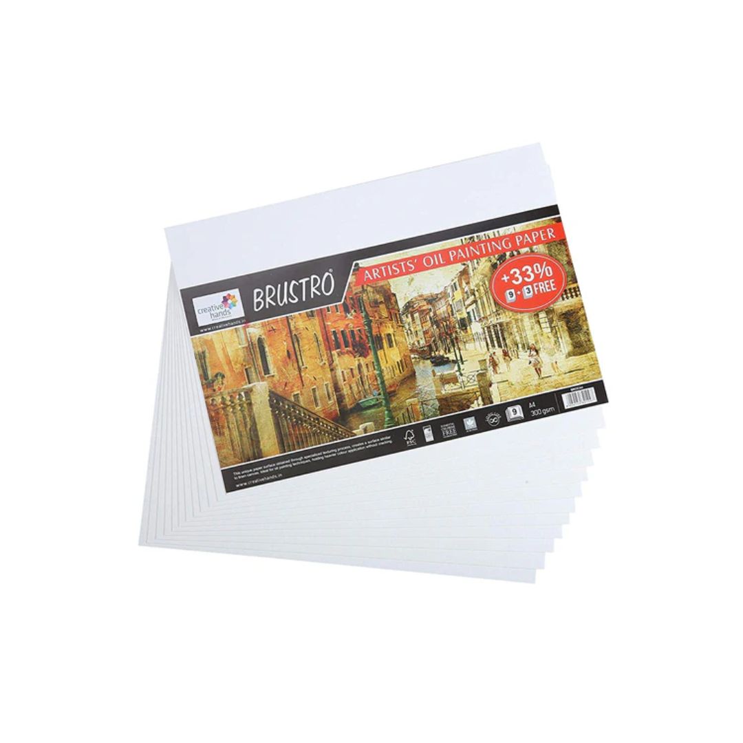 BRUSTRO Artists' Oil Painting Papers 300 GSM A4 (Pack of 9 + 3 Free Sheets)