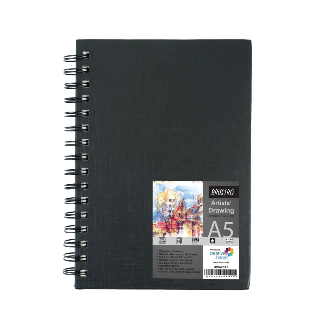 BRUSTRO Artists Sketch Book Wiro Bound, 160 GSM (Acid Free)