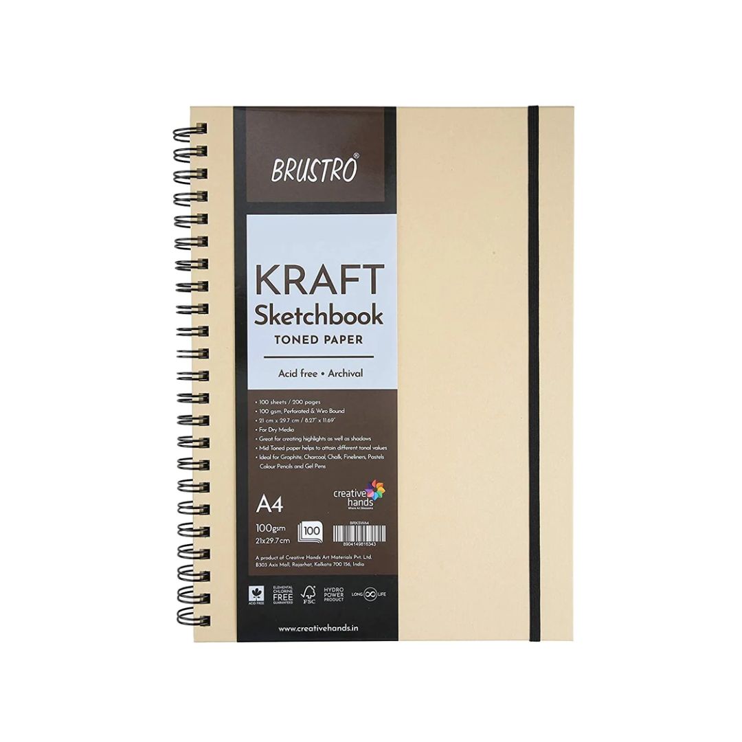 BRUSTRO Toned Paper - Kraft Sketchbook, Wiro Bound, 100GSM