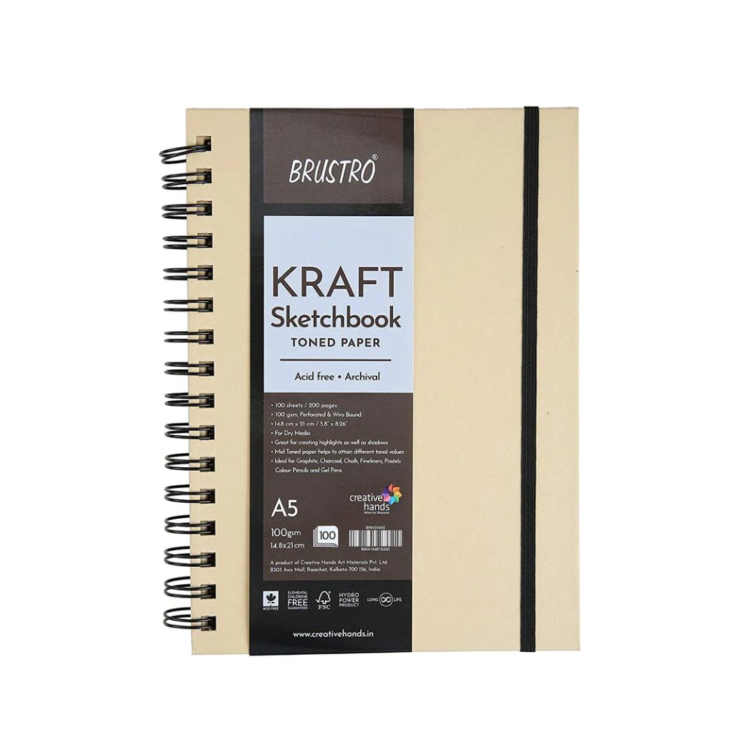 BRUSTRO Toned Paper - Kraft Sketchbook, Wiro Bound, 100GSM