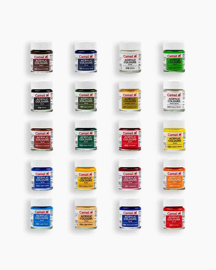 Camel Acrylic Colours, 15ml - 20 shades set