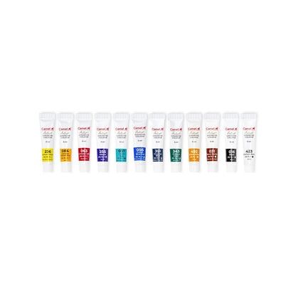 Camel Artist Gouache Colours Assorted Pack of 12 Shades, 9ml Each