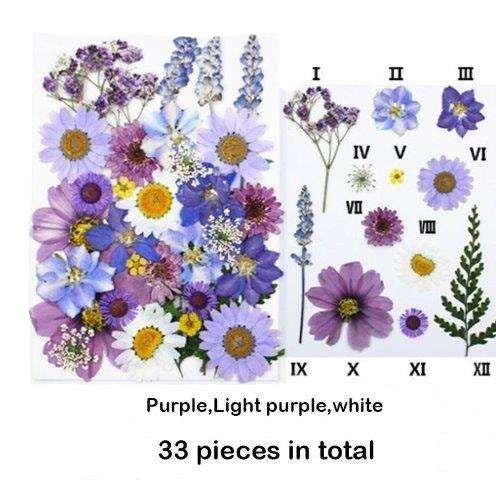 Natural Dried Pressed Flowers Purple, Light Purple, White