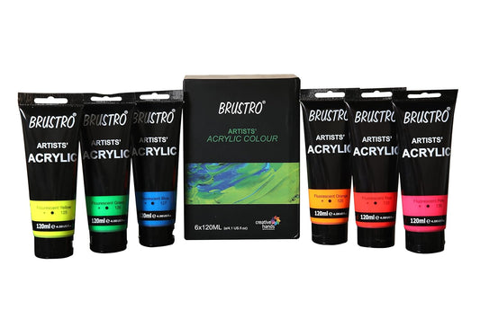 BRUSTRO Artist's Acrylic Colour Set, Fluorescent Shades, 120ml