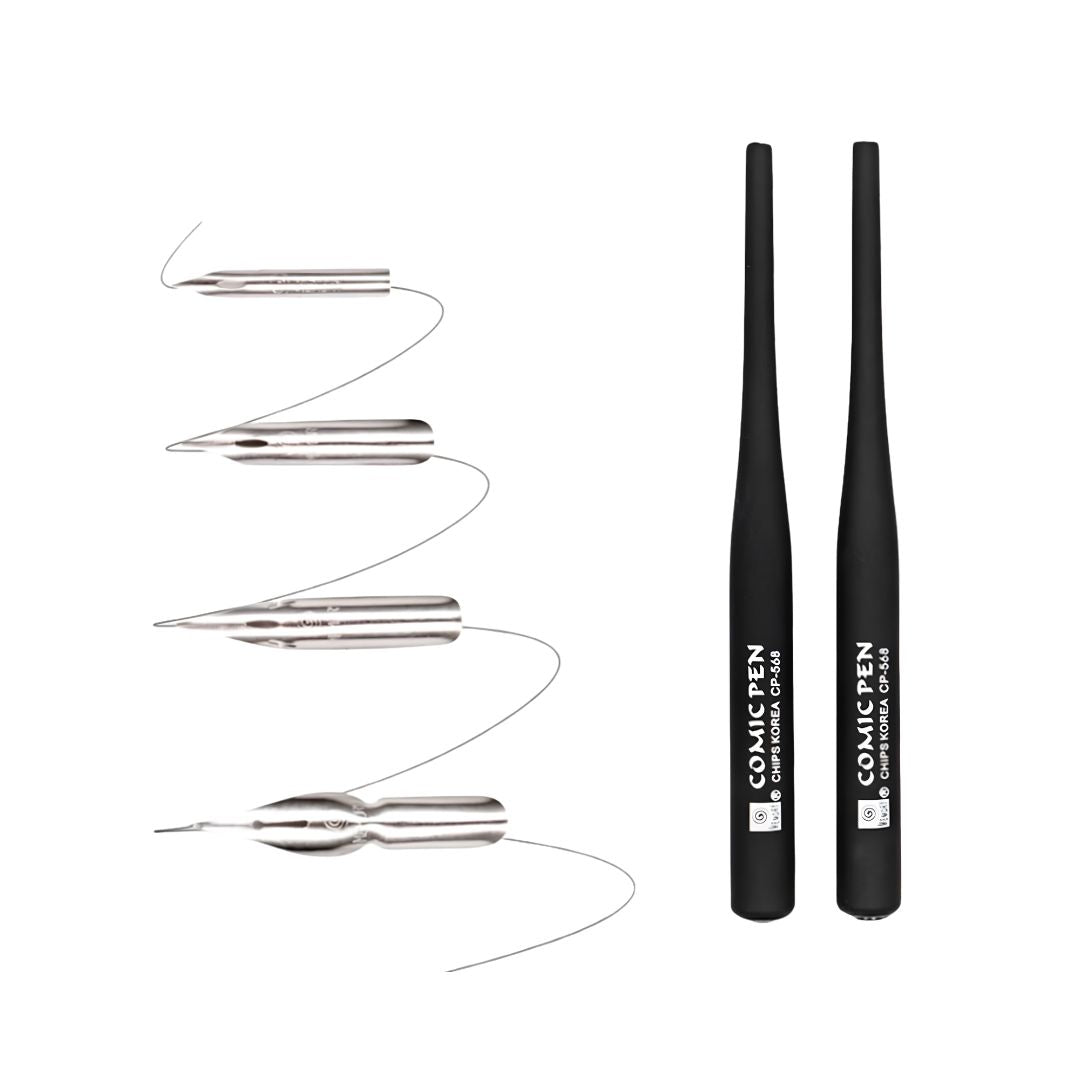 Faded Classic Cartoon Comic Dip Pen Set – Vintage Calligraphy Pen with 4 Interchangeable Nibs