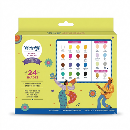 Fevicryl Carnival Kit, 10ml Acrylic Colour in Primary, Pastel & Pearl Metallic Shades