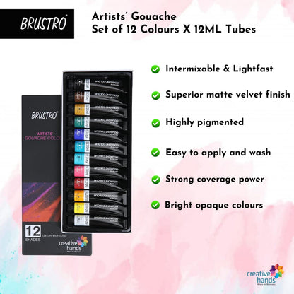 BRUSTRO Artist's Gouache Colour Tubes Set, 12 ml