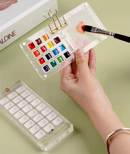 Grid Portable Travel Acrylic Palette, Mini Palette with Magnetic Lid and Clip