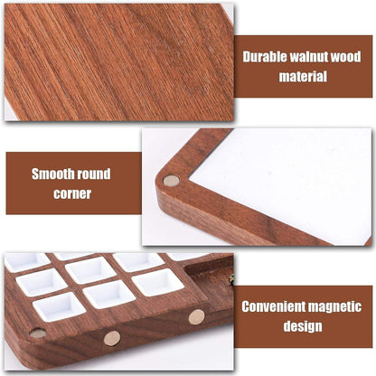 Grid Portable Travel Wooden Palette, Mini Palette with Magnetic Lid and Clip