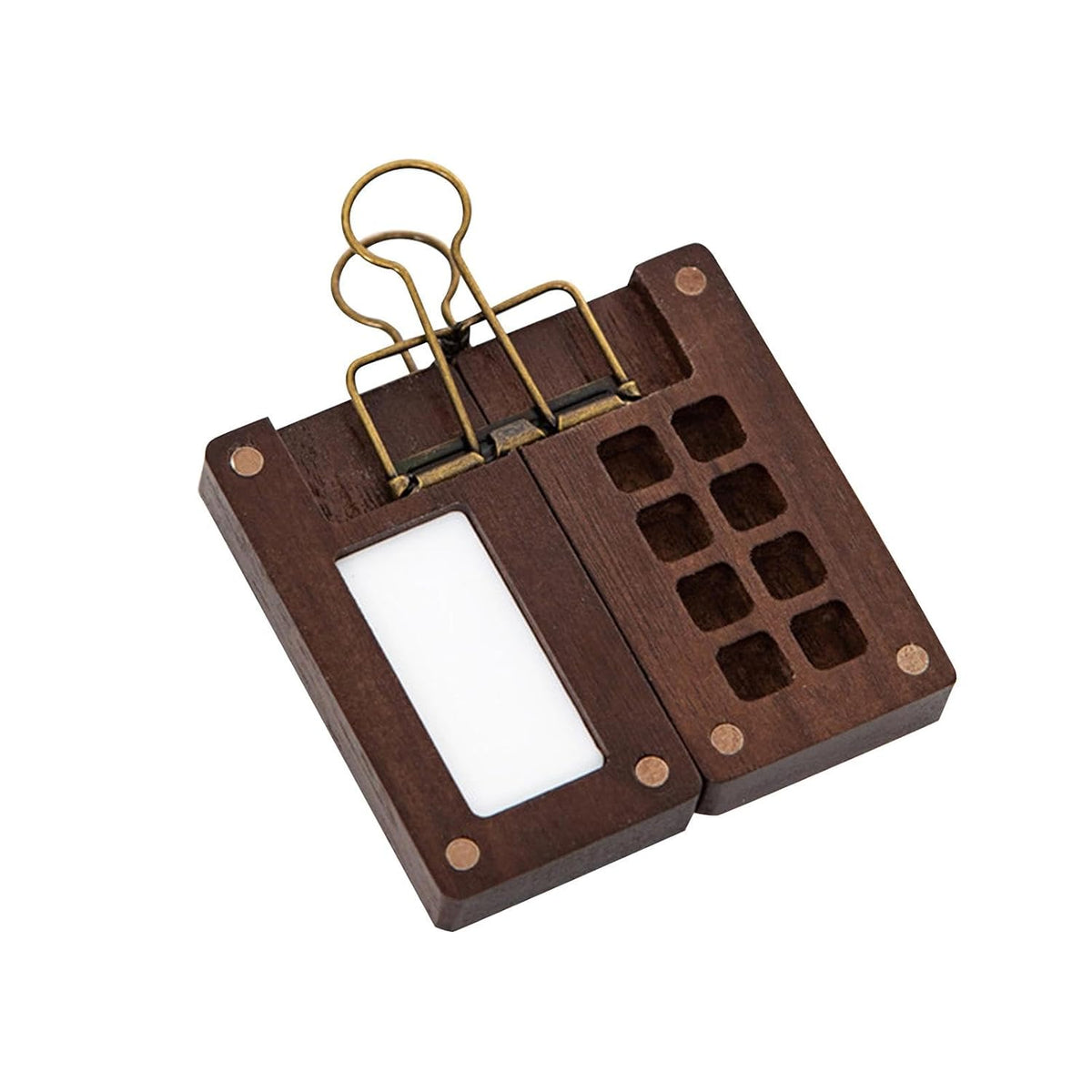 Grid Portable Travel Wooden Palette, Mini Palette with Magnetic Lid and Clip
