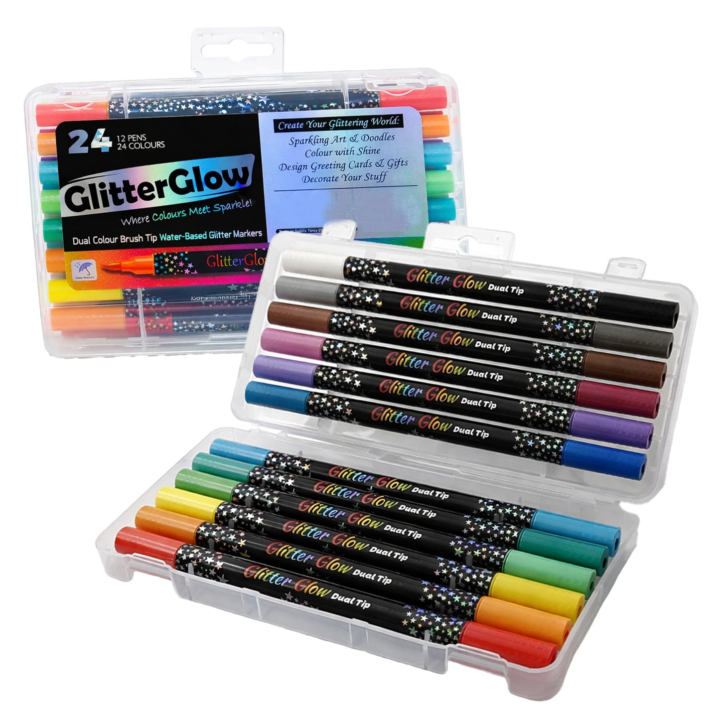 Himic Dual Colour Brush Tip Water-Based Glitter Markers - 24 Shades