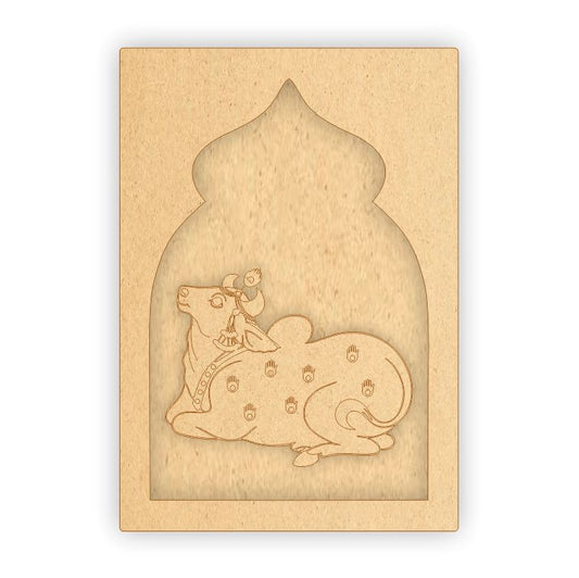 MDF Jharokha Plaque - Pichwai Cow Left Facing