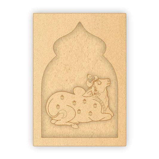 MDF Jharokha Plaque - Pichwai Cow Right Facing