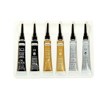 Glass Liner Colors 3D Glass Color 12ml x 6Tubes With Gold, Silver And Black Each 2Pcs