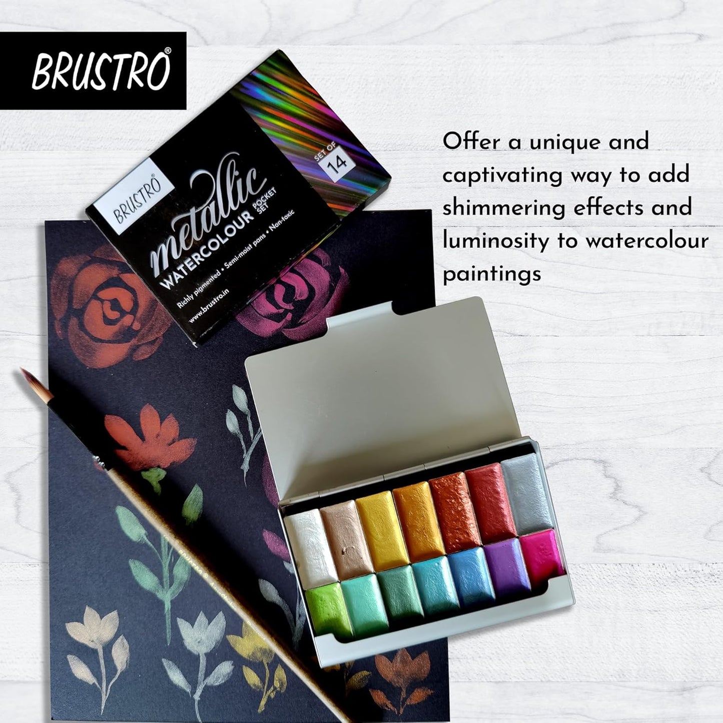 BRUSTRO Metallic Watercolour Pocket Set