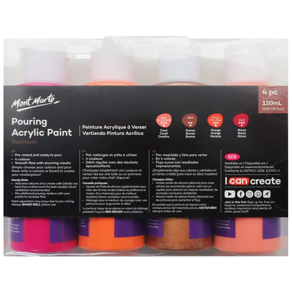 Mont Marte Premium Pouring Acrylic 120ml 4pc - Coral