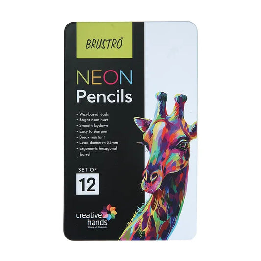 BRUSTRO Neon Colour Pencil Set, Tin Box Pack