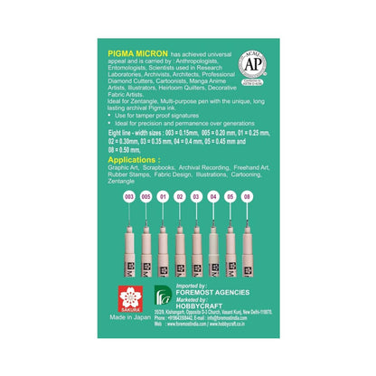 SAKURA Pigma Micron Fineliner Pens, Set of 8 Nib Sizes, Black