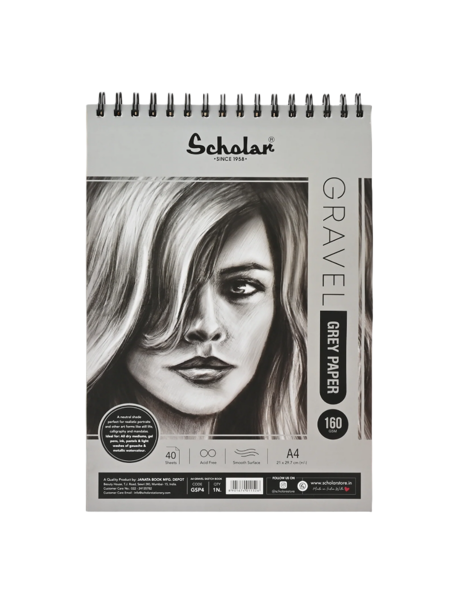 Scholar Grey Paper Gravel Sketch Pad, 160gsm