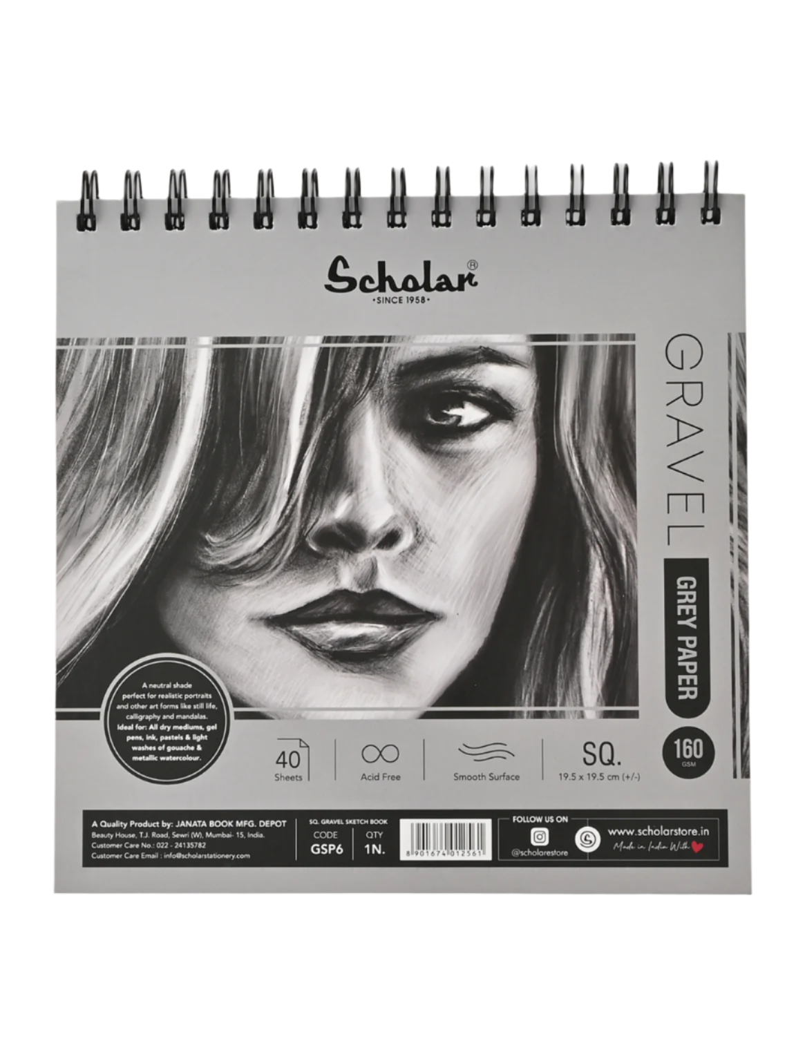 Scholar Grey Paper Gravel Sketch Pad, 160gsm