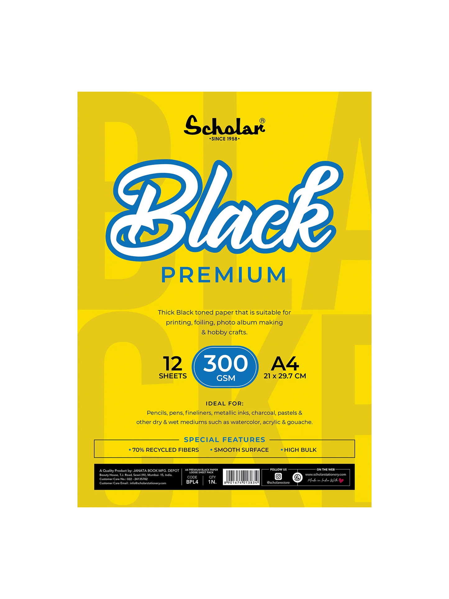 Scholar 300 Gsm Black Paper - Loose Sheets