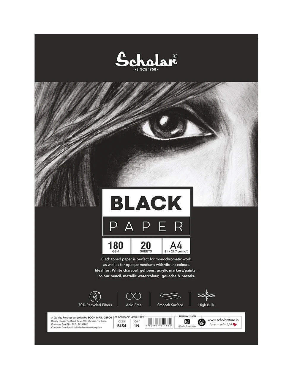 Scholar 180 Gsm Black Paper - Loose Sheets