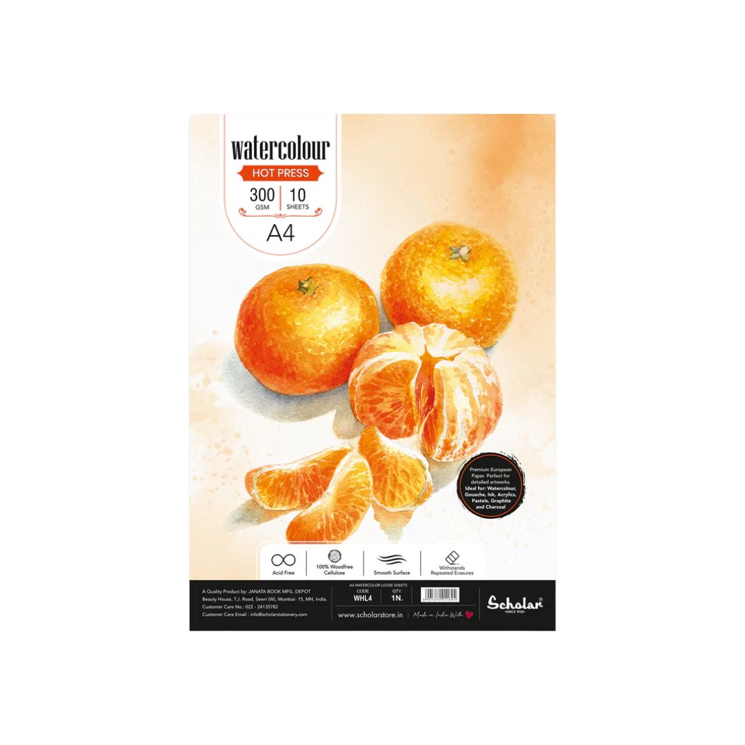 Scholar 300 Gsm Watercolour Hot Pressed Paper - Loose Sheets