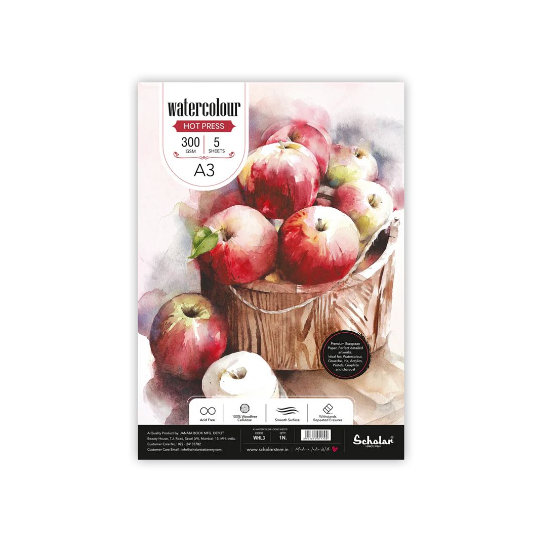 Scholar 300 Gsm Watercolour Hot Pressed Paper - Loose Sheets