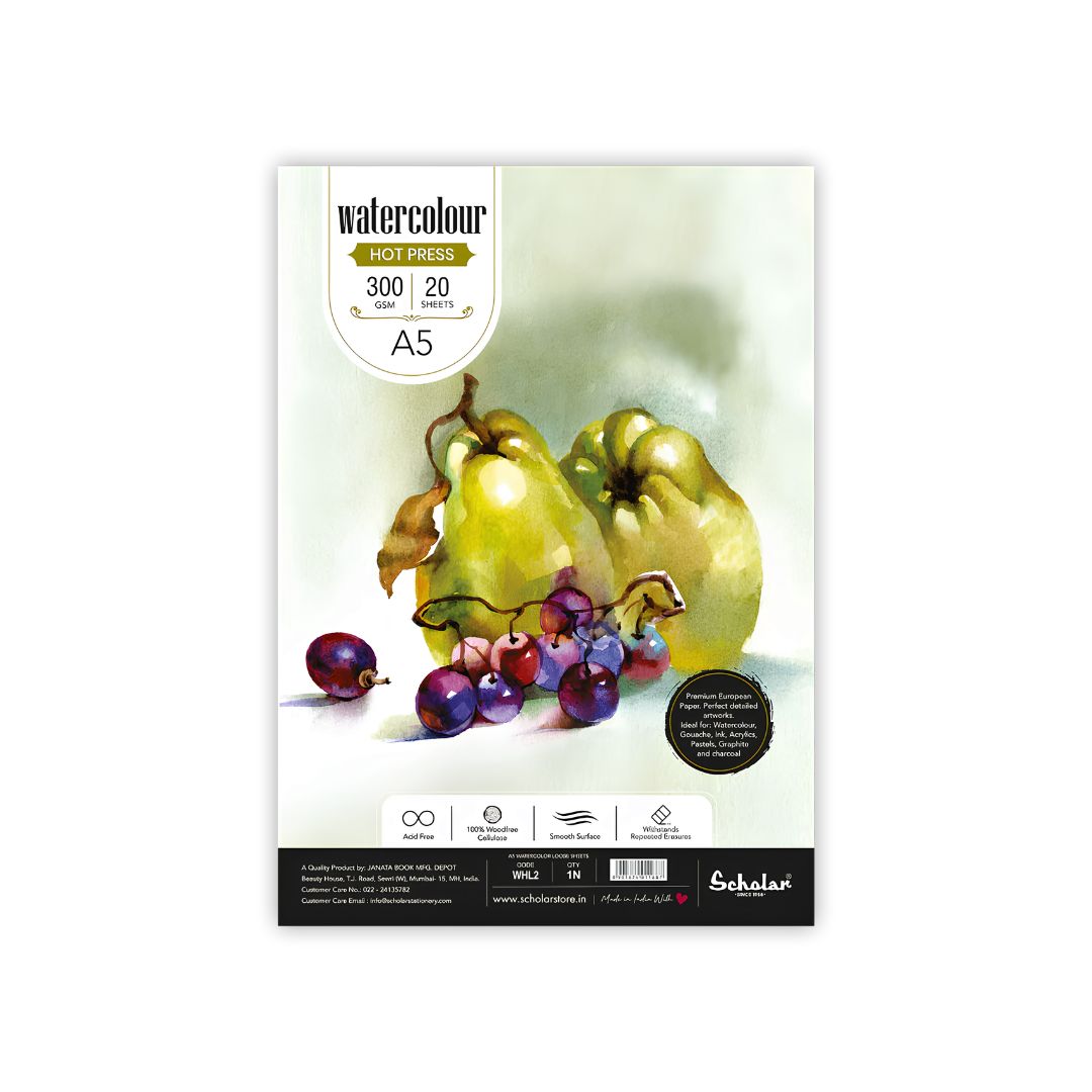 Scholar 300 Gsm Watercolour Hot Pressed Paper - Loose Sheets