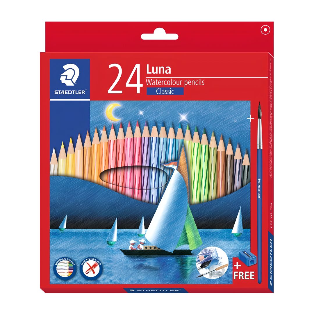 Staedtler Luna Classic Watercolour Pencil Pack of 24 Colour Pencils With Extra Bonded Break Resistant Leads (Assorted Colour) With Gift