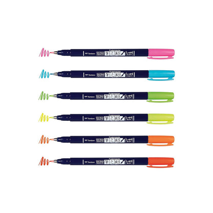 Tombow Fudenosuke Neon Brush Pen - Set of 6 Shades