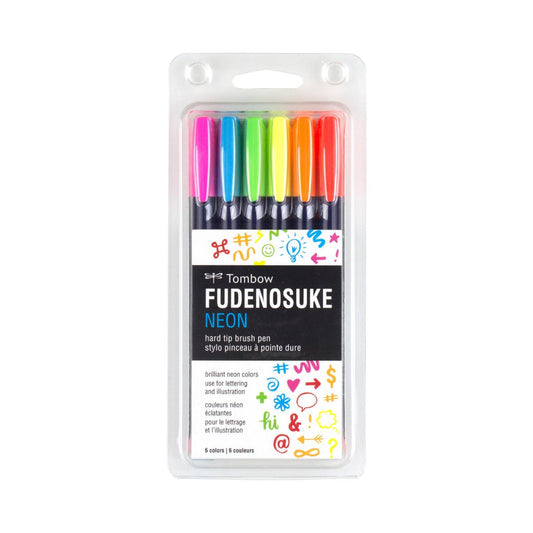 Tombow Fudenosuke Neon Brush Pen - Set of 6 Shades